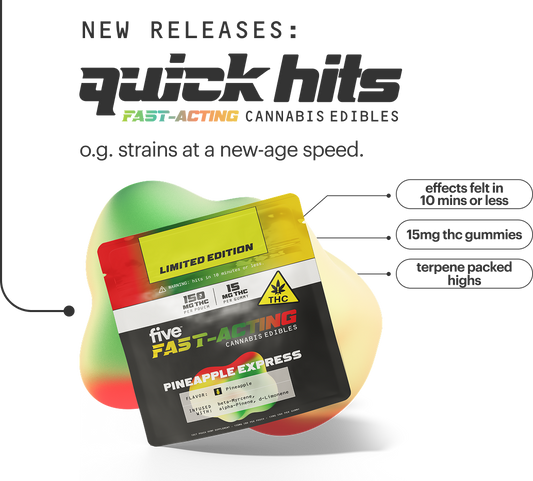 LIMITED EDITION five FAST-ACTING CANNABIS EDIBLES — PINEAPPLE EXPRESS (THC) 15mg THC gummies that hit fast