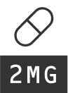 Icon of a capsule pill above a black rectangle with white text '2MG'