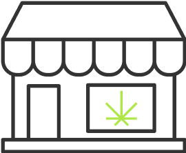 Storefront with a cannabis leaf symbol in the window