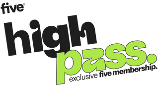 Logo with the words 'high pass.' in stylized black and green text