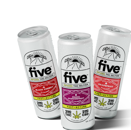 Three seltzer cans - five INFUZED THC SELTZER BLACK CHERRY GUAVA PASSIONFRUIT GRAPEFRUIT FAST-ACTING 2MG THC 2MG CBD