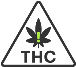 THC warning symbol with a cannabis leaf and exclamation mark inside a triangle